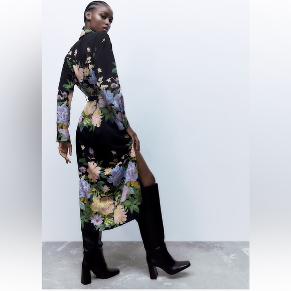 Zara Floral Satin Effect Dress - Picture 6 of 8